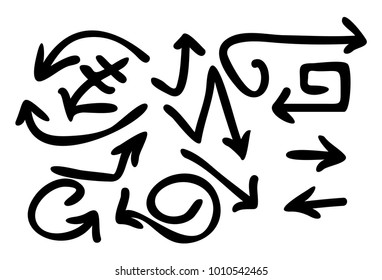 Hand drawn arrows set on a white background. Vector art.
