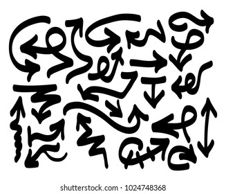 Hand drawn arrows set on a white background. Vector art.
