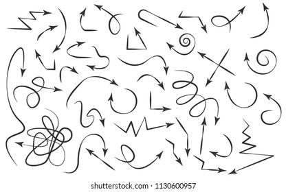 Hand drawn arrows set on a white background. Vector art