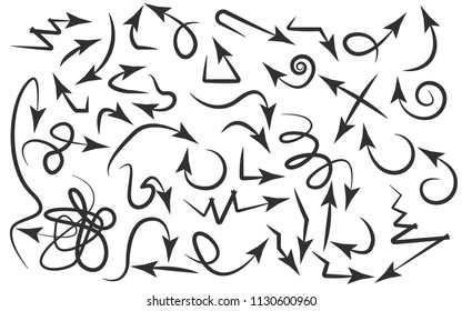 Hand drawn arrows set on a white background. Vector art