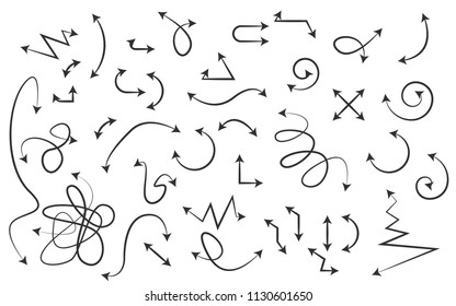 Hand drawn arrows set on a white background. Vector art