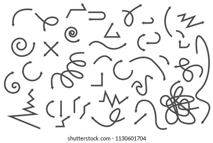 Hand drawn arrows set on a white background. Vector art