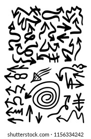 Hand drawn arrows set on a white background. Vector art