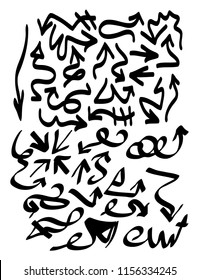 Hand drawn arrows set on a white background. Vector art