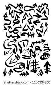 Hand drawn arrows set on a white background. Vector art