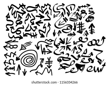 Hand drawn arrows set on a white background. Vector art