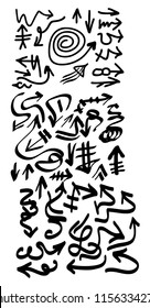 Hand drawn arrows set on a white background. Vector art