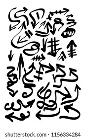 Hand drawn arrows set on a white background. Vector art