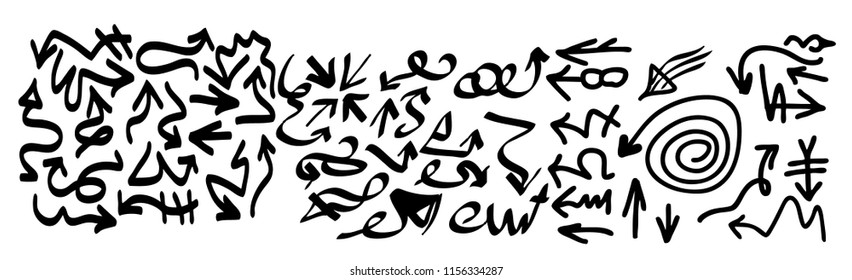 Hand drawn arrows set on a white background. Vector art