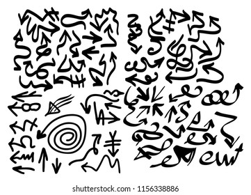 Hand drawn arrows set on a white background. Vector art