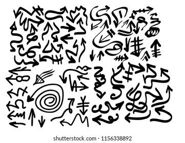 Hand drawn arrows set on a white background. Vector art
