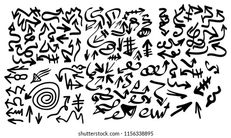Hand drawn arrows set on a white background. Vector art