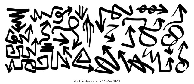 Hand drawn arrows set on a white background. Vector art