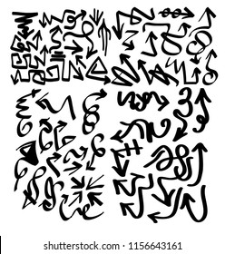 Hand drawn arrows set on a white background. Vector art
