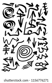 Hand drawn arrows set on a white background. Vector art
