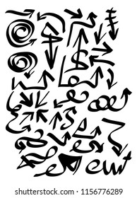 Hand drawn arrows set on a white background. Vector art