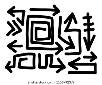 Hand drawn arrows set on a white background. Vector art