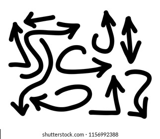 Hand drawn arrows set on a white background. Vector art