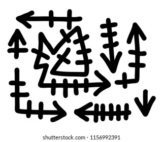 Hand drawn arrows set on a white background. Vector art