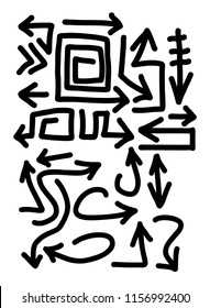Hand drawn arrows set on a white background. Vector art
