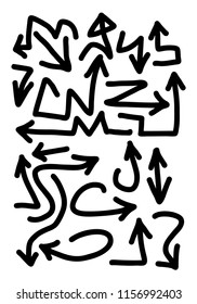 Hand drawn arrows set on a white background. Vector art