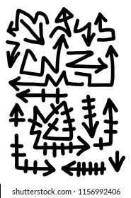 Hand drawn arrows set on a white background. Vector art