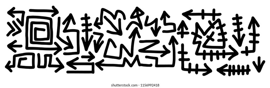 Hand drawn arrows set on a white background. Vector art