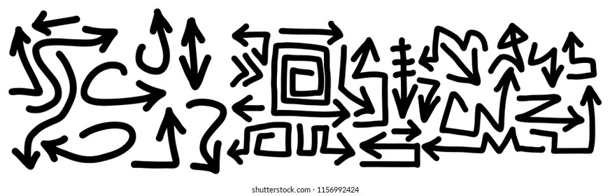 Hand drawn arrows set on a white background. Vector art