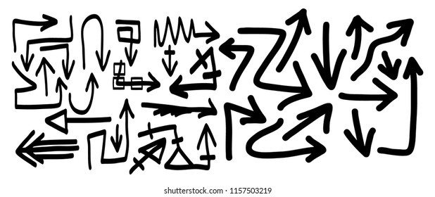 Hand drawn arrows set on a white background. Vector art