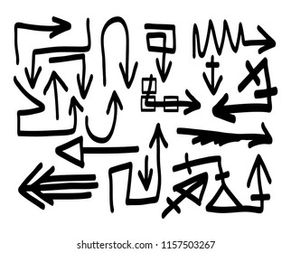 Hand drawn arrows set on a white background. Vector art
