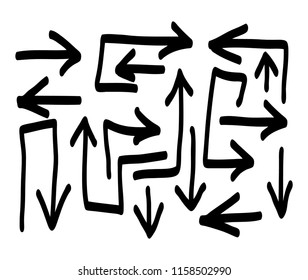 Hand drawn arrows set on a white background. Vector art.
