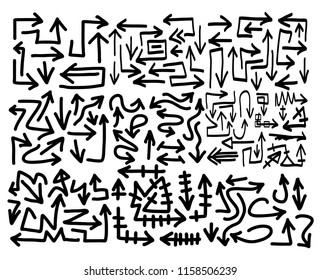 Hand drawn arrows set on a white background. Vector art