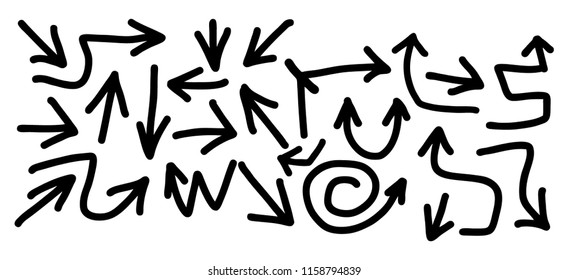 Hand drawn arrows set on a white background. Vector art