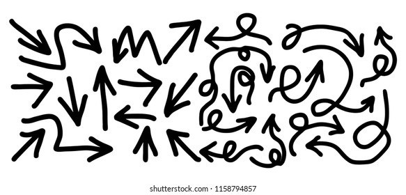 Hand drawn arrows set on a white background. Vector art