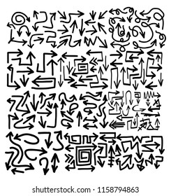 Hand drawn arrows set on a white background. Vector art