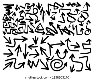 Hand drawn arrows set on a white background. Vector art