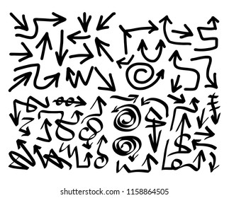 Hand drawn arrows set on a white background. Vector art