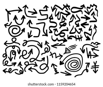 Hand drawn arrows set on a white background. Vector art