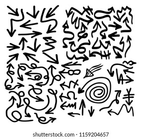 Hand drawn arrows set on a white background. Vector art