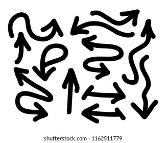 Hand drawn arrows set on a white background. Vector art