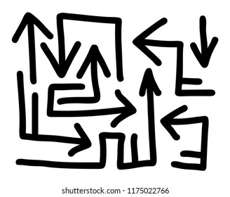 Hand drawn arrows set on a white background. Vector art