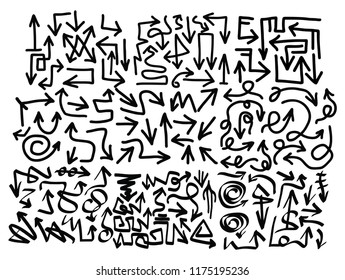 Hand drawn arrows set on a white background. Vector art