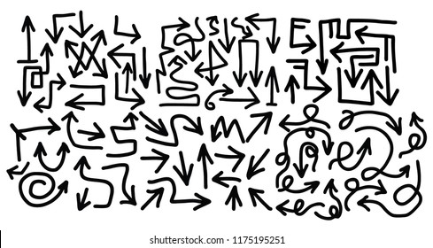 Hand drawn arrows set on a white background. Vector art