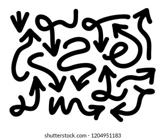 Hand drawn arrows set on a white background. Vector art