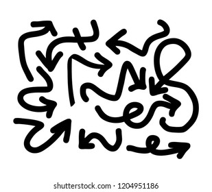 Hand drawn arrows set on a white background. Vector art