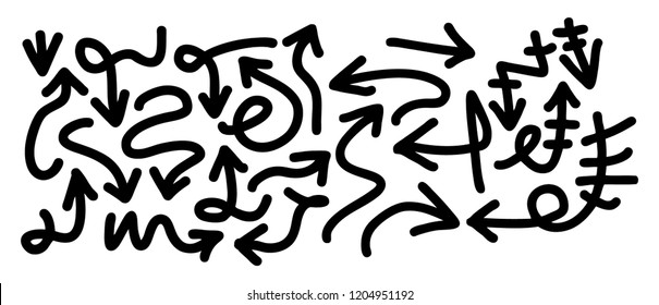 Hand drawn arrows set on a white background. Vector art