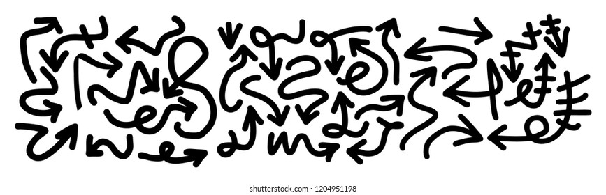 Hand drawn arrows set on a white background. Vector art