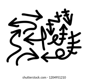 Hand drawn arrows set on a white background. Vector art