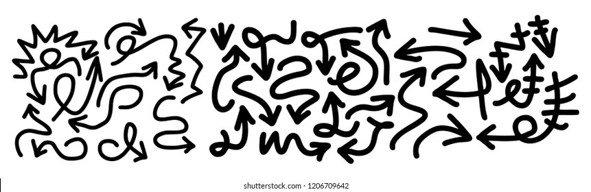 Hand drawn arrows set on a white background. Vector art