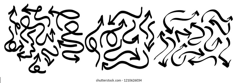 Hand drawn arrows set on a white background. Vector art.